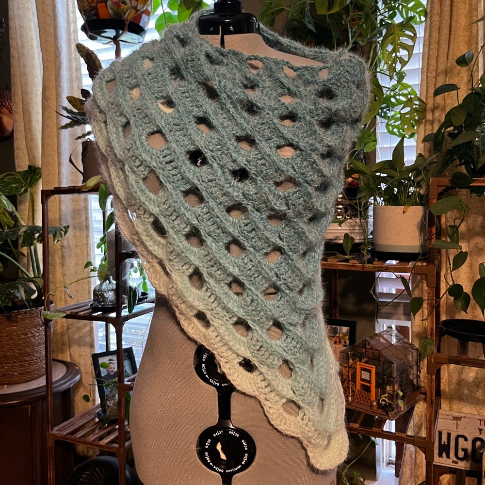 Handmade Blue and White Crochet Shawl